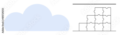 Cloud concept. Cloud computing with puzzle elements visualizing data integration and organization. Cloud as a symbol of digital storage. For technology, innovation, data management, business