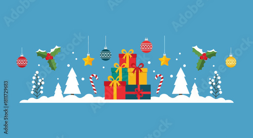 Cheerful Santa Claus Merry Christmas Greeting Card and Banner