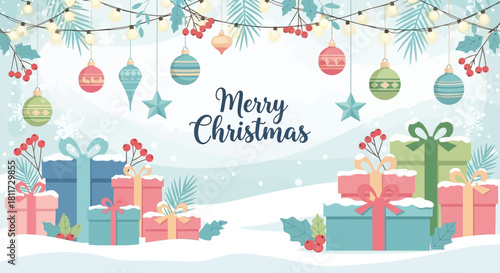 Cheerful Santa Claus Merry Christmas Greeting Card and Banner