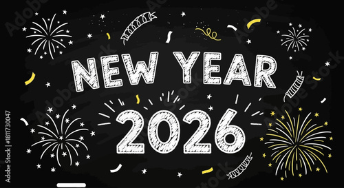 Chalkboard Doodle New Year 2026 Festive Background