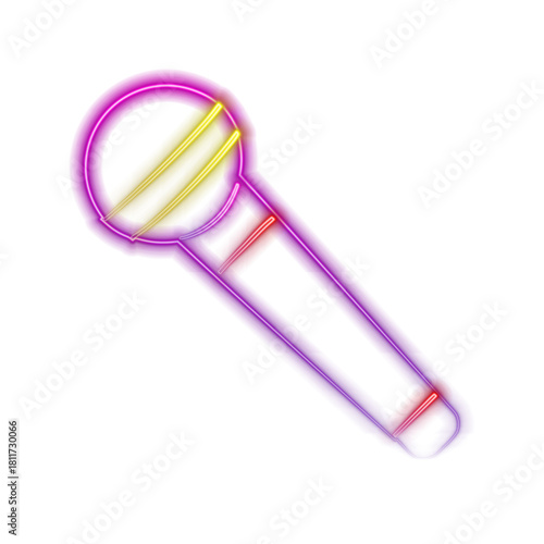 microphone neon sign and brick wall background podcast karaoke