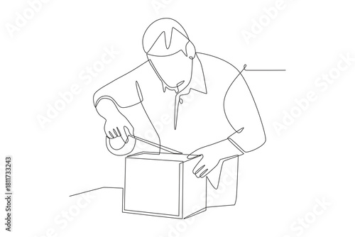 Packing boxes for online orders concept one-line drawing