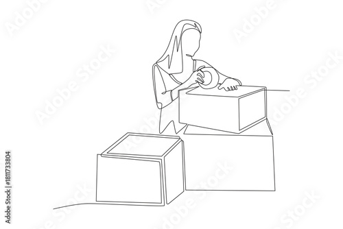 Packing boxes for online orders concept one-line drawing