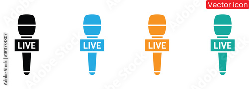 Colorful live broadcast microphone icons for news reporting,News microphone icon vector collection. EPS 10,Microphone icon set. Voice vector signs. Vector illustration isolated on white background