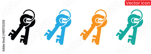 Key icon set. Isolated security and lock symbol.Vibrant key set unlocking success and security solutions,Key icon set isolated on transparent. Keys and locks. Antique key silhouettes,