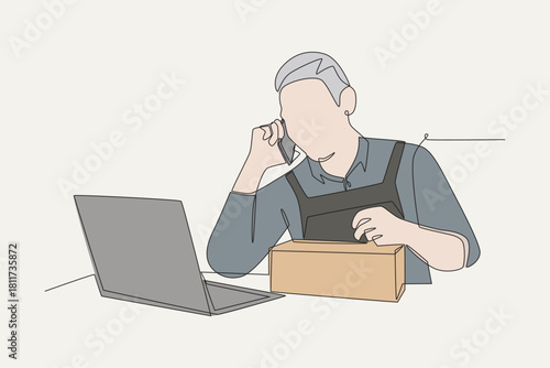 Colored packing boxes for online orders concept one-line drawing concept one-line drawing