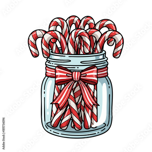 Jar of Candy Canes with Red and White Bow.