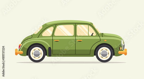 Vintage Green Sedan Car Vector - Flat Design Classic Automobile Illustration