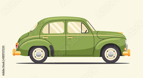 Vintage Green Sedan Car Vector - Flat Design Classic Automobile Illustration