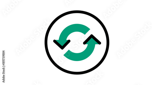 Green refresh reload sync icon. Circular update symbol for recycling, data synchronization, repeat, or reset action.