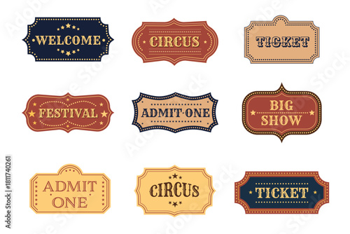 set of retro labels. Set of Vintage ticket collection.  Retro vector design for events, shows, and carnival posters. Christmas illustration