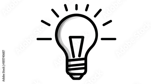 Hand-drawn light bulb icon shining bright, symbolizing a new idea, creativity, innovation, solution, knowledge, or inspiration.