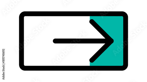 Modern digital exit icon with right arrow symbol and teal highlight on a white background, graphic element representing logout, sign out.