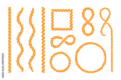 Decorative Rope Design Element Clipart Set - Straight, Wavy and Curved