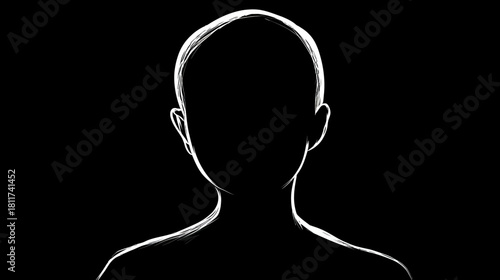 Anonymous person silhouette. Unknown identity, head and shoulders outline in darkness. Abstract concept of mystery, privacy.
