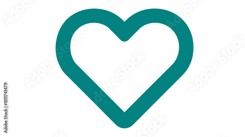 Teal heart outline icon representing love, care, health, passion, and affection on a clean white background