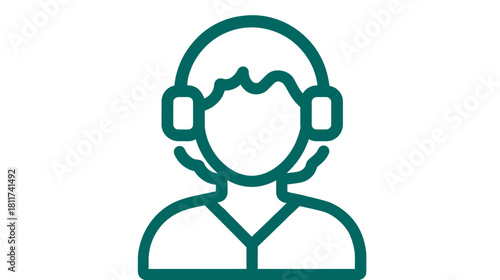 Customer Support Agent Icon with Headset and Microphone. Helpdesk, Call Center, Online Assistance, Communication Symbol.
