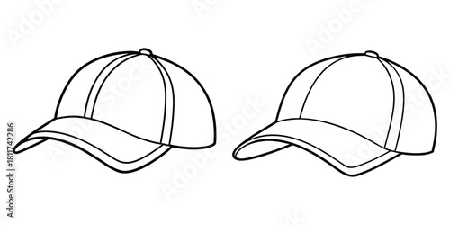 baseball cap outline coloring book page line art vector illustration, trucker cap line art vector