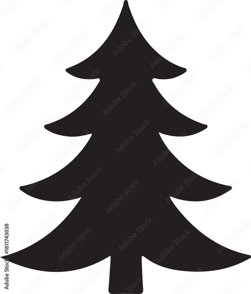 Obraz premium Monochrome Illustration of Pine Tree Silhouette on a Transparent Background Evergreen Plant Graphic Element for Design and Decoration Vector