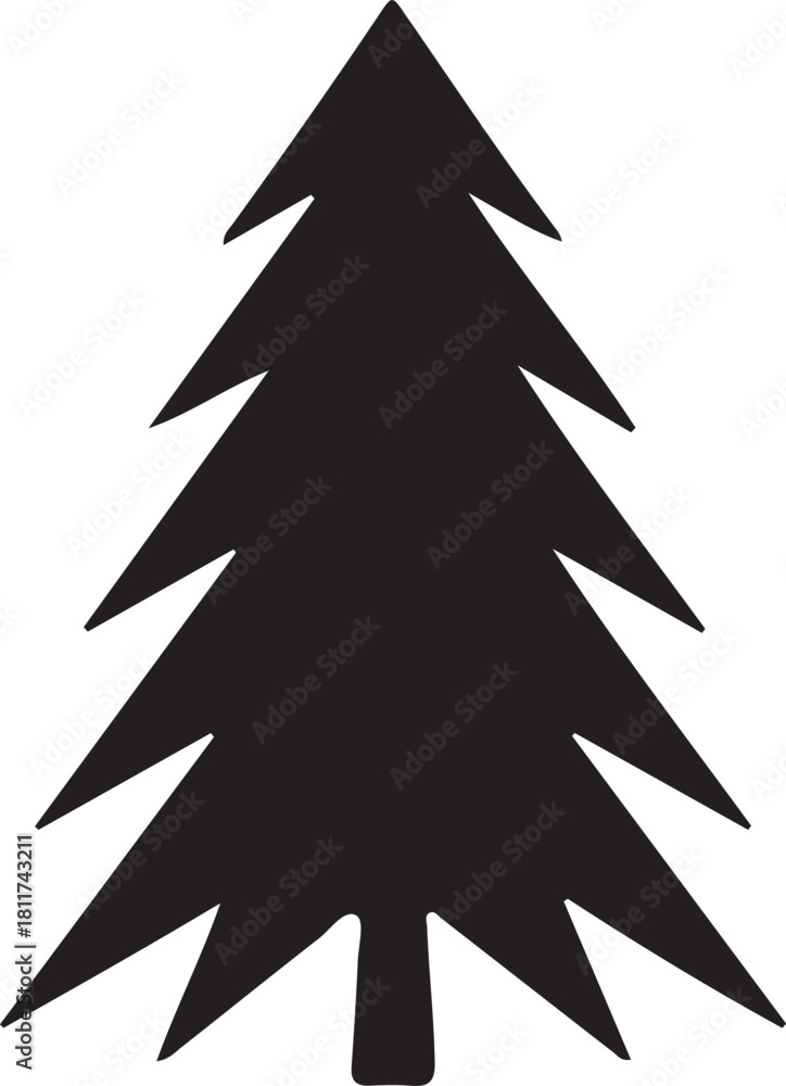 Obraz premium Monochrome Illustration of Pine Tree Silhouette on a Transparent Background Evergreen Plant Graphic Element for Design and Decoration Vector