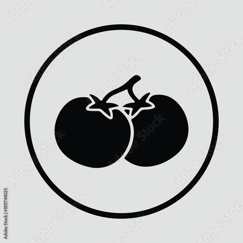 Illustrator ripe tomatoes on the vine inside circle Silhouette vector