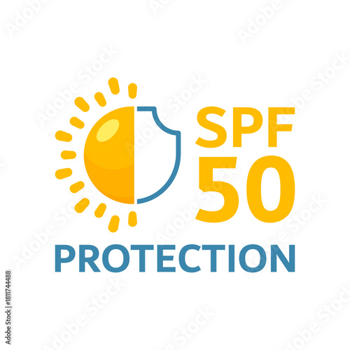 SPF 50 icon in flat style. UV protection vector illustration on isolated background. Sunscreen sign business concept.