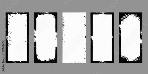 Collection of five black and white grunge style frames for photos or text