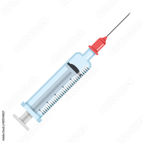 Syringe with vaccine icon in flat style. Medical syringe vector illustration on isolated background. Injector sign business concept.
