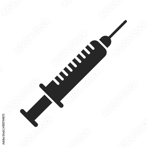 Syringe with vaccine icon in flat style. Medical syringe vector illustration on isolated background. Injector sign business concept.