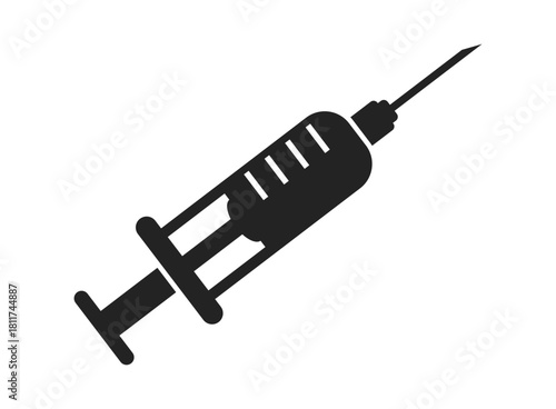 Syringe with vaccine icon in flat style. Medical syringe vector illustration on isolated background. Injector sign business concept.