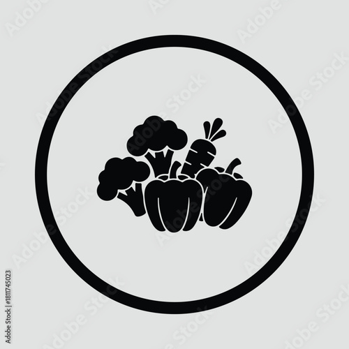 Illustrator vegetable assortment broccoli carrot pepper in circle Silhouette vector