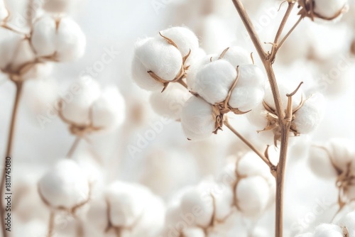 Cotton plant with blooming white cotton flowers in natural outdoor setting