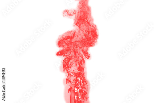 Vibrant red smoke plume with intricate swirling patterns isolated on transparent background