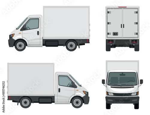 Set of White Delivery Truck Views on Transparent Background
