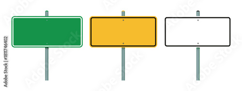 Blank Road Sign Mockup Vector Illustration with Various Colors
