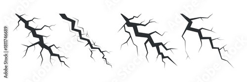 Crack line collection on transparent backdrop