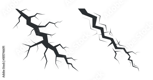 Earthquake crack set on transparent background