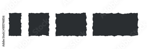 Four Dark Ripped Papers on Transparent Background