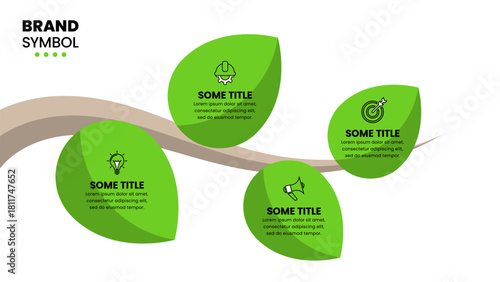 Infographic template. Branch with leaves and 4 steps