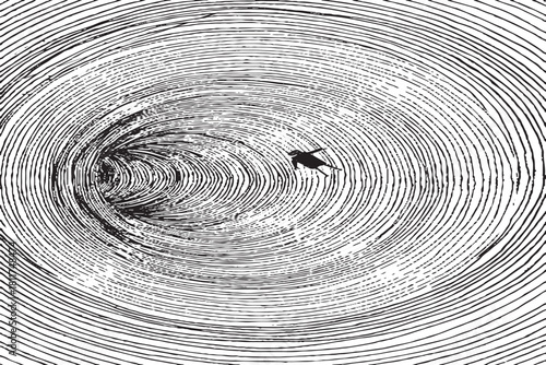 Hand-Drawn Illustration of Figure Falling into Concentric Vortex or Tunnel