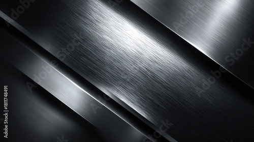 Sleek, metallic background with diagonal, brushed metal bands and reflective surfaces