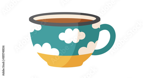 Cozy Cloud Pattern Mug Vector - Flat Design Tea Coffee Cup Illustration
