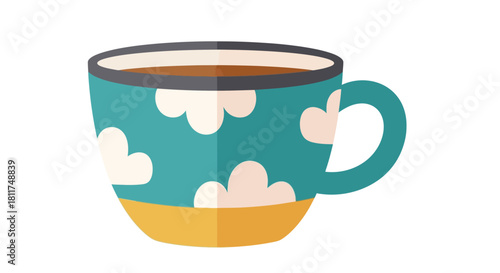 Cozy Cloud Pattern Mug Vector - Flat Design Tea Coffee Cup Illustration