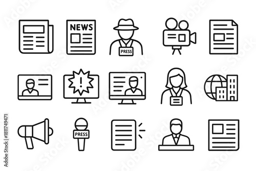 News icon set. Journalism vector set. News icon collection for reporting, broadcasting, media content and press communication.