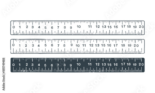 Horizontal metric measurement ruler scale vector illustration set, easily editable.