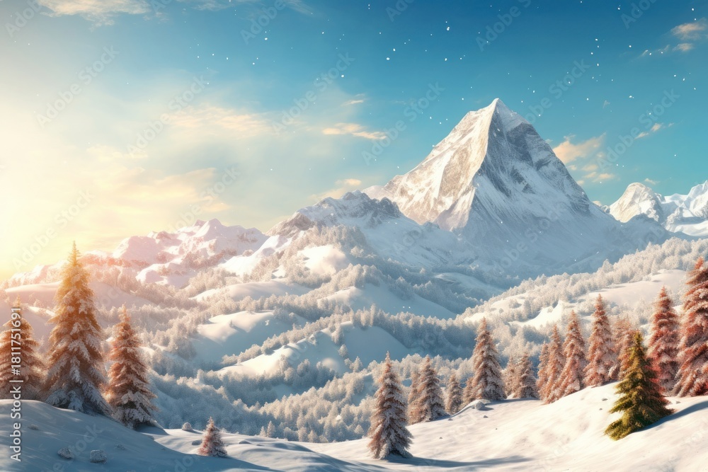 Fototapeta premium Landscape mountain snow tree.