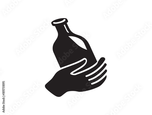 Modern Hand Holding Bottle Icon Vector Illustration Art