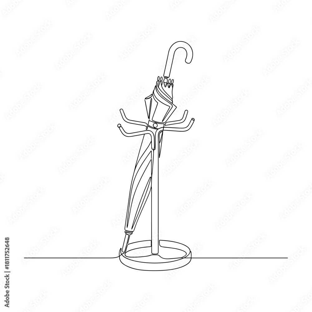 Obraz premium Umbrella on stand in minimalist line art style on white background