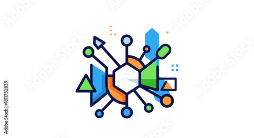 Innovative interconnected digital network icons representing data