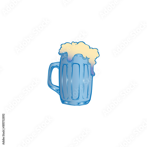 Frothy Blue Beer Mug with Creamy Foam Overflowing
